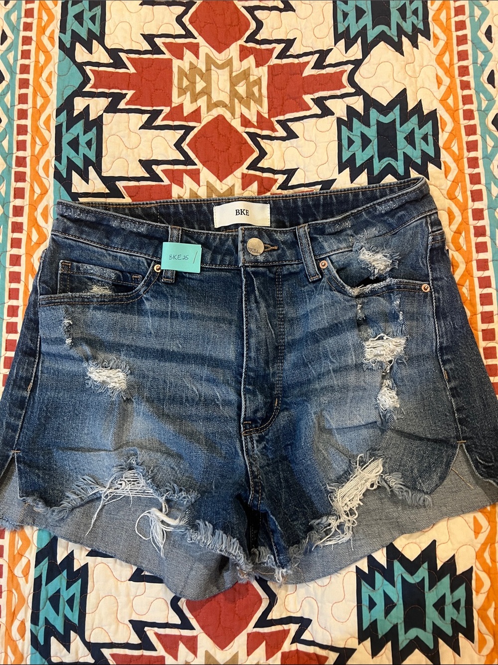 BKE Distressed Denim Jean Shorts in Dark Blue Wash